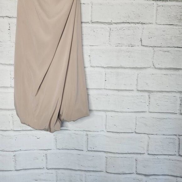 Ramy Brook Beige One Shoulder Mini Dress Bubble Hem 100% Silk Party - Picture 4 of 15